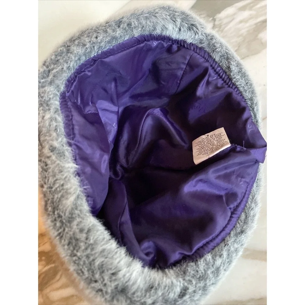 Rothschild‎ Pillbox Hat Purple Wool Grey Faux Fur Trim Vintage Russian Style 6